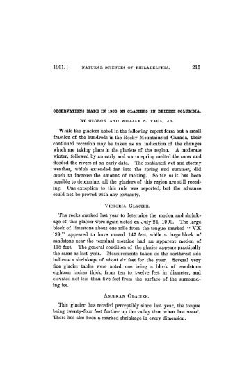 Observations Made in 1900 on Glaciers in British Columbia