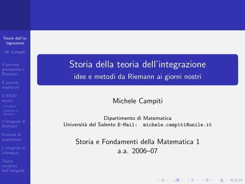 Storia della teoria dell'integrazione - idee e metodi da ... - Campiti