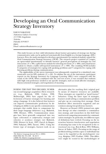 Developing an Oral Communication Strategy Inventory