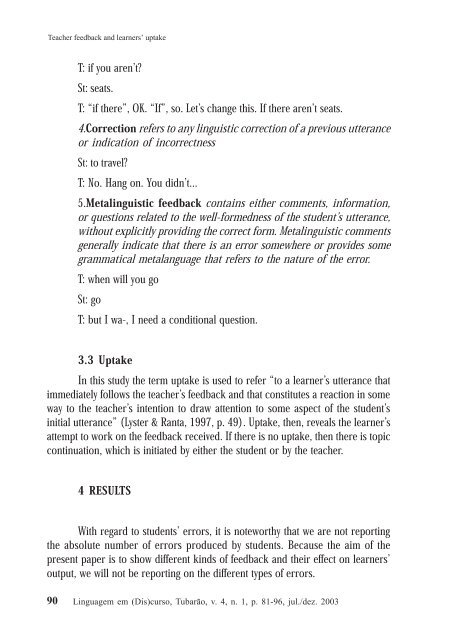 TEACHER FEEDBACK AND LEARNERS' UPTAKE