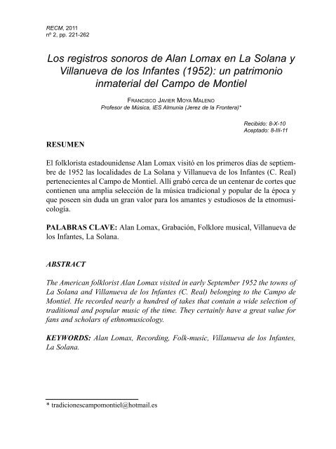 Clasificar rival Barriga La Solana y Villanueva de los Infantes - Centro de Estudios del ...