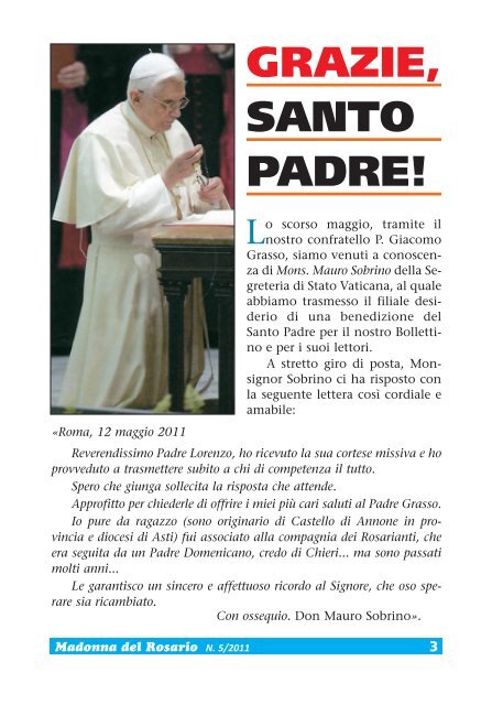 grazie, santo padre! - (Domenicani) - Provincia San Domenico in Italia