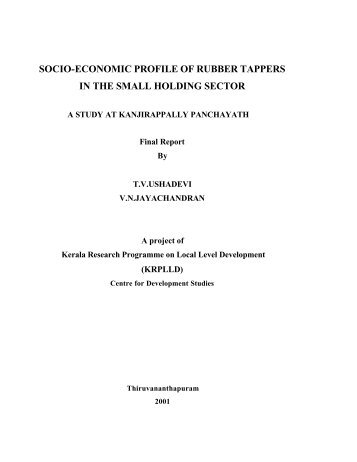socio-economic profile of rubber tappers in the small holding sector