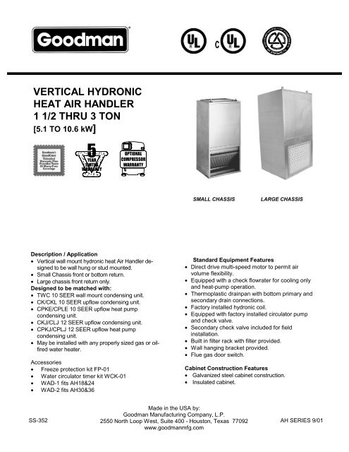 vertical hydronic heat air handler 1 1/2 thru 3 ton - Johnstone Supply