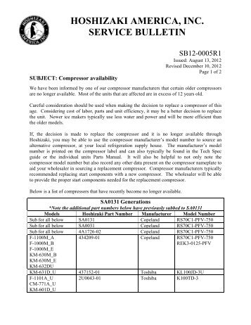 SB12-0005R1 - Hoshizaki America, Inc.