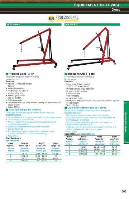Lifting Équipement de levage - NAPA Auto Parts