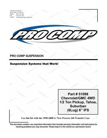 Part # 51098 Chevrolet/GMC 4WD 1/2 Ton Pickup ... - Pro Comp