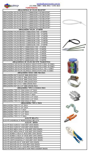 vendas@spectrocolor.com.br FERRAGENS