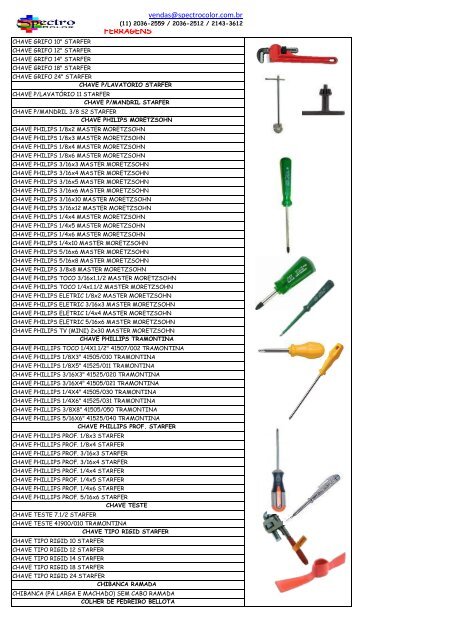 vendas@spectrocolor.com.br FERRAGENS
