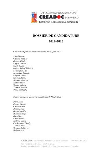 Liste des candidats 2012 - UFR Sciences Humaines et Arts ...