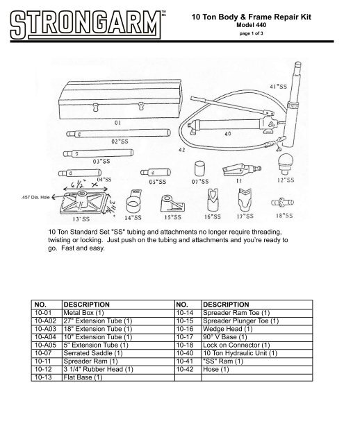 10 Ton Body Repair Kit Hydraulic Ram Cylinder Replacement Valve Kit 