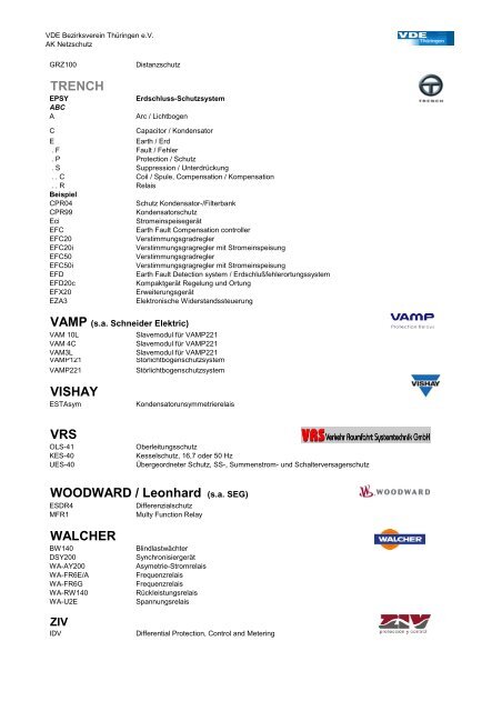 Relaistypenschlüssel - Walter Schossig