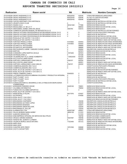 camara de comercio de reporte tramites recibidos 28022013 cali