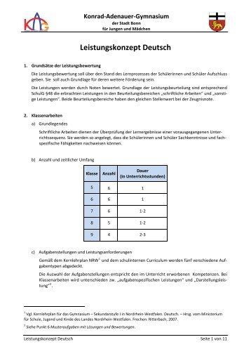 Leistungskonzept Deutsch - Konrad-Adenauer-Gymnasium Bonn