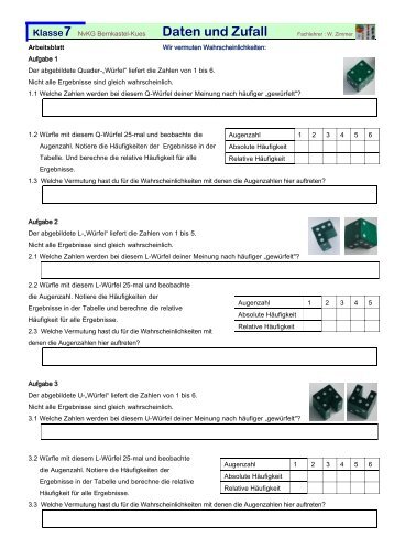 Klasse7 NvKG Bernkastel-Kues Daten und Zufall Fachlehrer : W ...