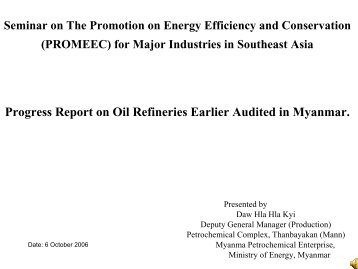 Progress Report on Oil Refineries Earlier Audited in Myanmar.