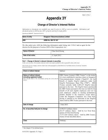 Appendix 3Y Change of Director's Interest Notice