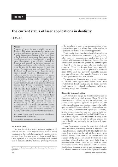 The current status of laser applications in dentistry - Wiley Online ...