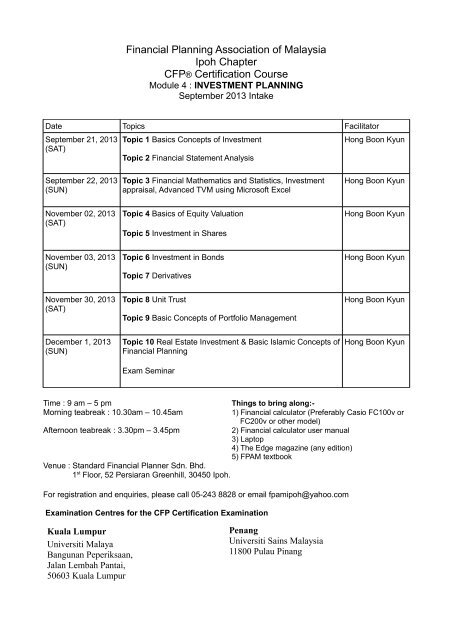 M4 Sept 2013 Timetable - Financial Planning Association of Malaysia