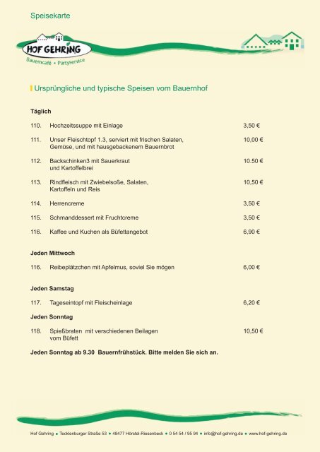 Speisekarte Ursprüngliche und typische Speisen vom ... - Hof Gehring