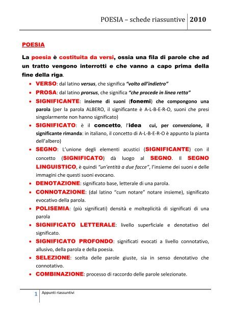 Poesia Schede Riassuntive Altervista