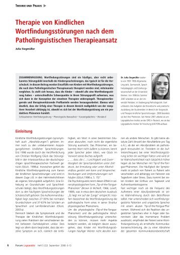Therapie von Kindlichen Wortfindungsstörungen ... - Julia Siegmüller