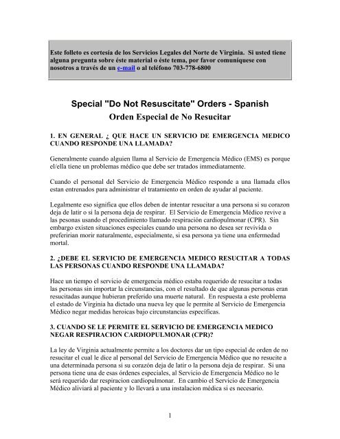 Special "Do Not Resuscitate" Orders - Spanish Orden ... - LawHelp.org