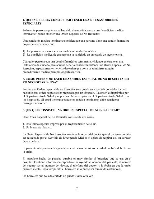 Special "Do Not Resuscitate" Orders - Spanish Orden ... - LawHelp.org