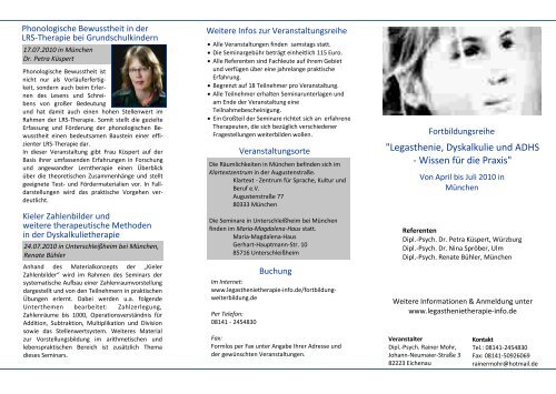 Flyer - Legasthenietherapie-Info