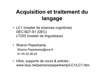 slides - Laboratoire de Sciences Cognitives et Psycholinguistique