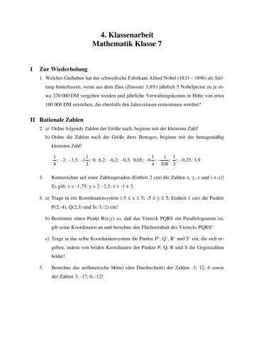 4. Klassenarbeit Mathematik Klasse 7 - Matthias Apsel