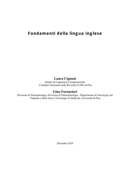 Fondamenti Della Lingua Inglese Laura Cignoni Paleopatologia