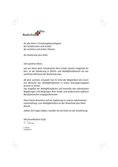 Wahlpflichtfächer - der Realschule plus Dahn