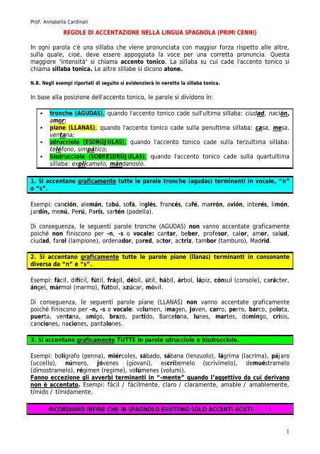 regole di accentazione nella lingua spagnola - Scuole Maestre Pie