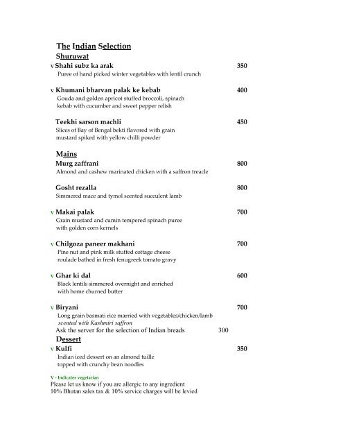 Taj cheap hotel menu