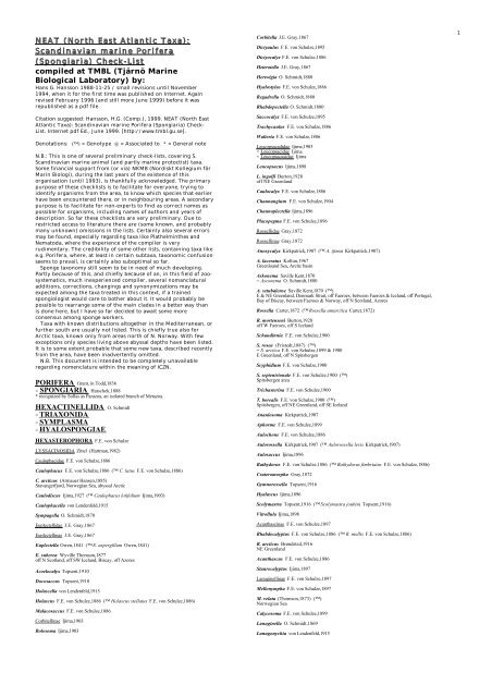 North East Atlantic Taxa - TMBL