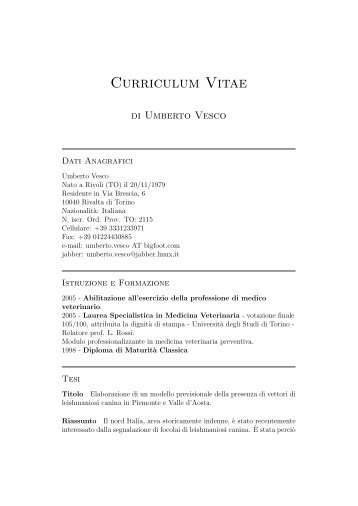 Curriculum Vitae di Umberto Vesco