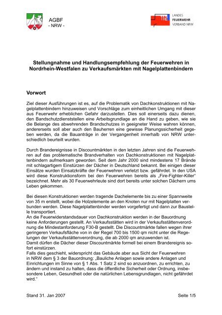 AGBF Stellungnahme und Handlungsempfehlung der ... - AGBF NRW