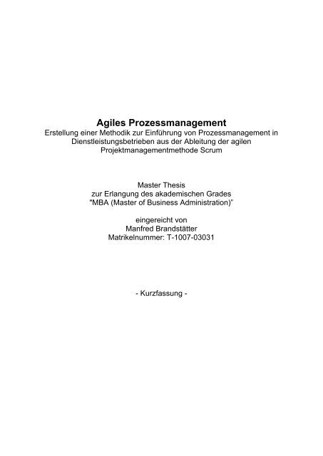 Manfred Brandstätter - Agiles Prozessmanagement - diebasis