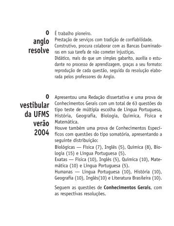 o anglo resolve o vestibular da UFMS verão 2004 - Anglo Vestibulares