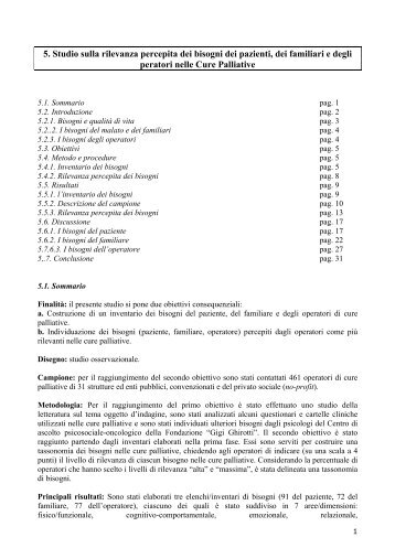 5. Studio sulla rilevanza percepita dei bisogni dei ... - Age.Na.S.