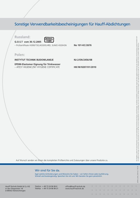 Internationale Prüfberichte und Zulassungen - hauff technik