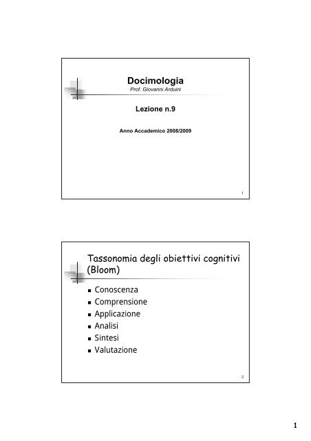 Docimologia Tassonomia degli obiettivi cognitivi (Bloom)