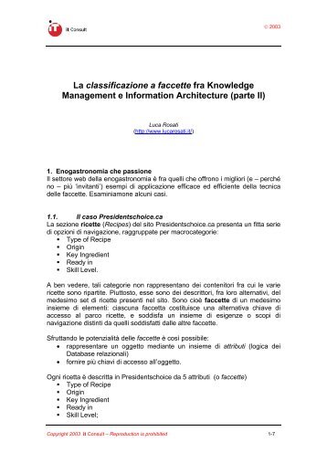 La classificazione a faccette fra Knowledge Management e - it Consult