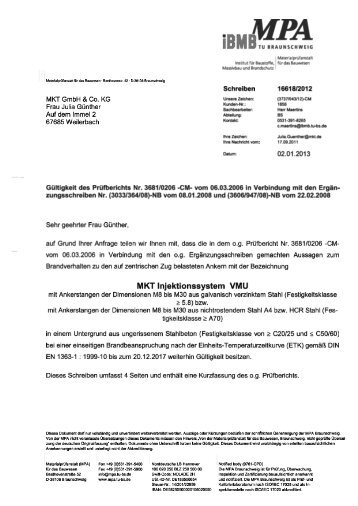 Brandschutz-Zertifikat für VMU in Beton Nr. 3681/0206 - MKT Metall ...
