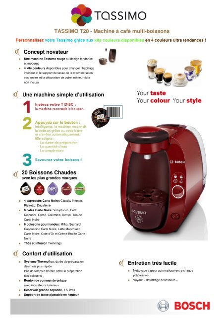 TASSIMO T20 - Machine à café multi-boissons Concept novateur ...