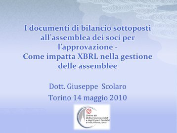 Relazione a cura del Dott. Giuseppe Scolaro - Ordine dei Dottori ...