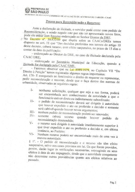 orientações CAAC - SME -2012 - Secretaria Municipal de Educação