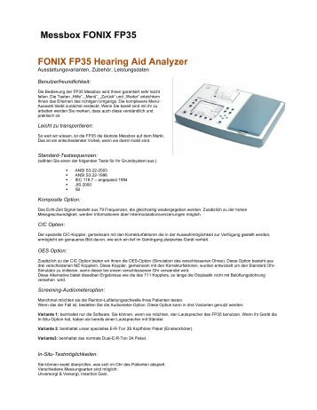 Messbox FONIX FP35 FONIX FP35 Hearing Aid ... - Frye Electronics