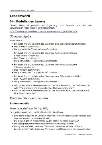 Leseerwerb 04: Modelle des Lesens - Guido Nottbusch